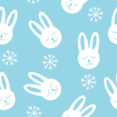 bunny and snowflakes seamless pattern hand drawn. vector, minimalism. textiles, wallpaper, wrapping paper. cute baby print.