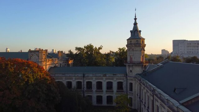Drone flight in autumn  over the The National Technical University of Ukraine "Igor Sikorsky Kyiv Polytechnic Institute"