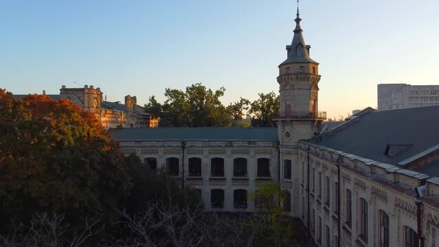 Drone flight in autumn  over the The National Technical University of Ukraine "Igor Sikorsky Kyiv Polytechnic Institute"