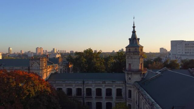 Drone flight in autumn  over the The National Technical University of Ukraine "Igor Sikorsky Kyiv Polytechnic Institute"