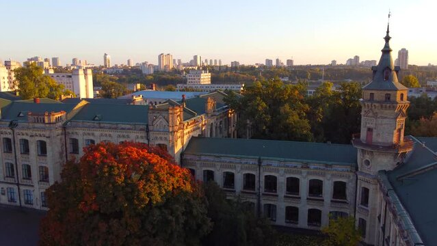 Drone flight in autumn  over the The National Technical University of Ukraine "Igor Sikorsky Kyiv Polytechnic Institute"