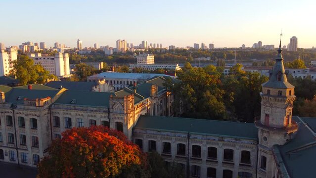 Drone flight in autumn  over the The National Technical University of Ukraine "Igor Sikorsky Kyiv Polytechnic Institute"