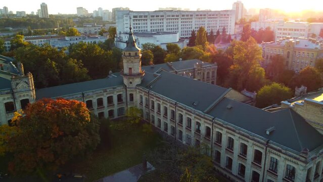 Drone flight in autumn  over the The National Technical University of Ukraine "Igor Sikorsky Kyiv Polytechnic Institute"