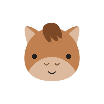 pony horse head in cute and kawaii flat design illustration