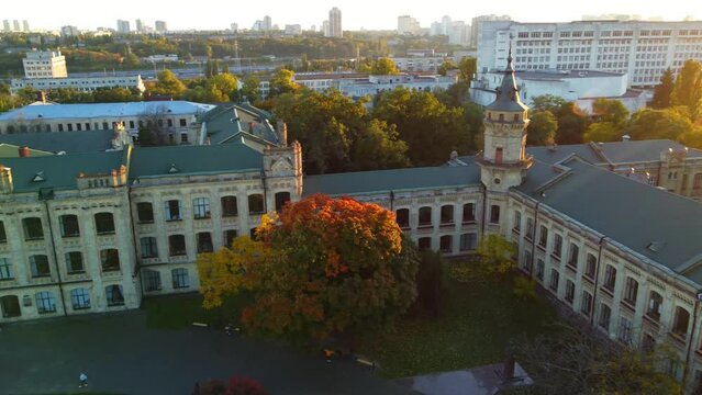 Drone flight in autumn  over the The National Technical University of Ukraine "Igor Sikorsky Kyiv Polytechnic Institute"