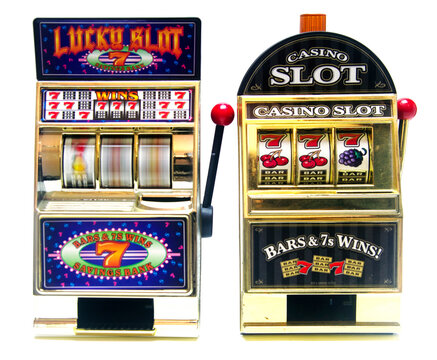 two vintage toy slot machines  transpatent