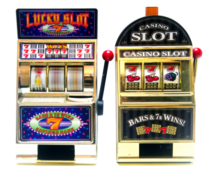 two vintage toy slot machines  transpatent