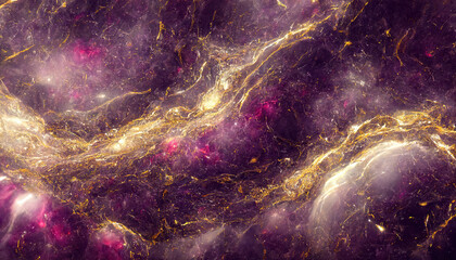 Luxurious modern wallpaper. Abstract marble fluid art background. Purple, pink and gold colors