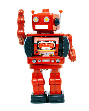 retro red robot says hi transparent