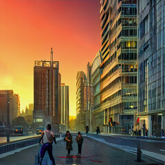 dawn on the street of a big city