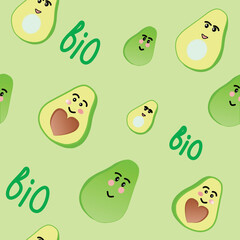Avocado seamless pattern for print, fabric and organic, vegan, raw products packaging. Texture for eco and healthy food