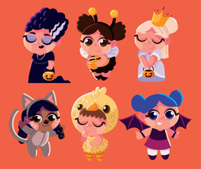 icons of halloween girls in costumes