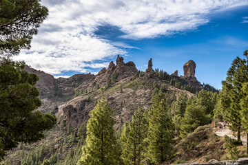 View at Roque Nublo mountain at Gran Canaria in Spain. Beautiful natural panorama.