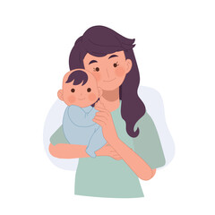 Mother Holding Baby In Arms. Baby In A Tender Embrace Of Mother. Flat vector illustration
