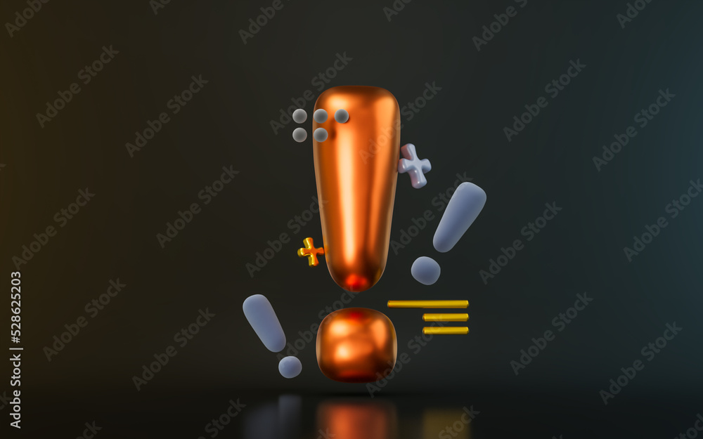 Poster exclamation sign on dark background 3d render concept for alarm alert warning danger signal