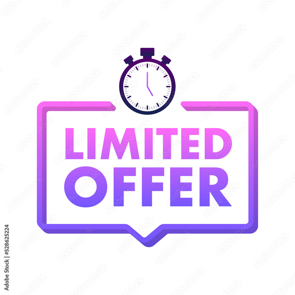 Poster Limited Offer Labels. Alarm clock countdown logo. Limited time offer badge. Vector illustration.