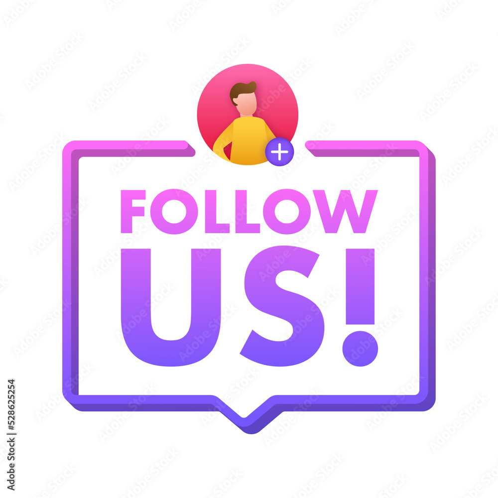 Poster Button Follow us on white background. Vector illustration.