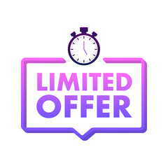 Limited Offer Labels. Alarm clock countdown logo. Limited time offer badge. Vector illustration.