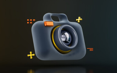 camera sign on dark background 3d render concept for photo capture machine video record 