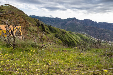 Gran Canaria hiking route Cruz de Tejeda to Artenara, view into Caldera de Tejeda, Canary Islands, Spain