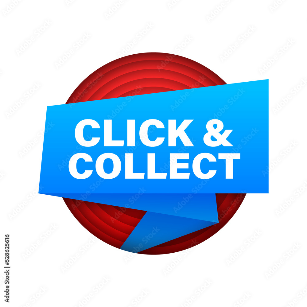 Poster ribbon click and collect banner. flat style. website vector icon. vector stock illustration.