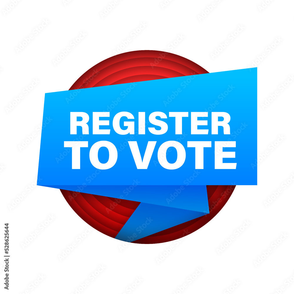 Poster ribbon with register to vote. megaphone banner. web design. vector stock illustration.