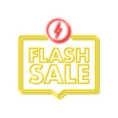 Flash sale. Flash neon banner, scroll, price tag, sticker, badge, poster. Vector illustration.