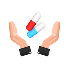Capsule pills in hands. Realistic pills blister with capsules on white background. Vector illustration.