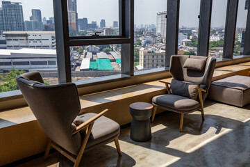 Area of Co-Working Space on social distancing with a luxury comfortable design for work as free and relax at True digital park , Thailand. Concept of creative cooperates workspace.