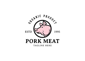 Rustic pork meat and grill restaurant vector logo design