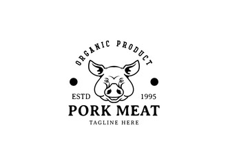 Rustic pork meat and grill restaurant vector logo design