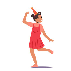 Girl Celebrate Birthday, Children Party, Event Celebration Concept. Happy Cheerful Kid Character Wear Festive Hat