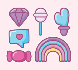 icons cartoon rainbow and candy