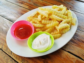 Image of french fries on white plate.