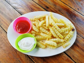 Image of french fries on white plate.