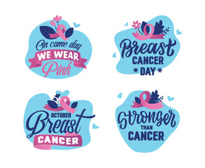 The set of slogans about breast cancer. The quotes with modern shapes