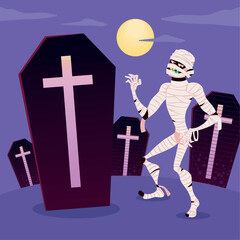 halloween mummy character and coffins