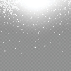 Xmas or New Year background with falling snowflakes on transparent background. Vector