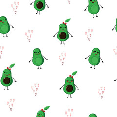 The pattern with avocado and hearts. Vector illustration