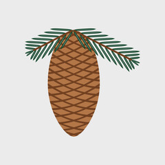 Spruce cone and tree branch with needles
