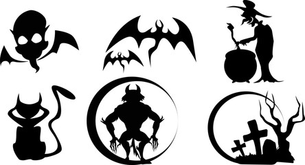 Black and white pack of vector illustrations for Halloween