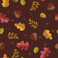 Collection of flat autumn patterns with colorful leaves