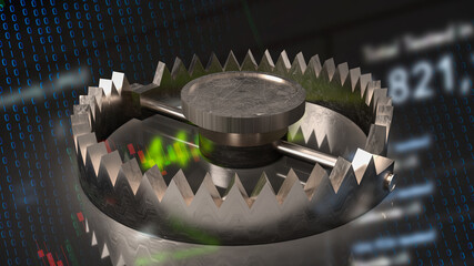 The bear trap on business background 3d rendering