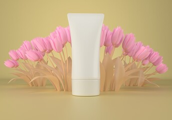 cosmetic shopping online application smartphone. beauty product package mockup. cosmetic app with a mobile screen. shop on web store. phone with copy space. beauty product collection. 3d illustrator