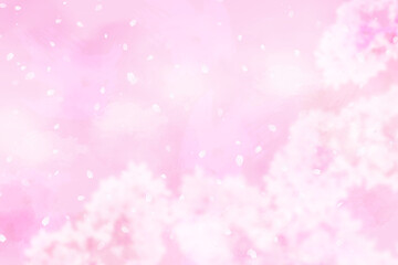 舞い散る桜の花びら　（パステルカラーの水彩背景）