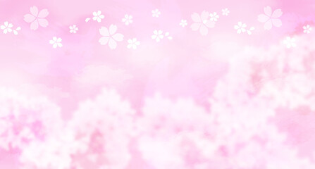 舞い散る桜の花びら　（パステルカラーの水彩背景）