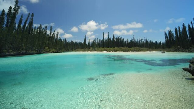 The crystal clear water at the Natural Pool at Oro Bay on the Isle of Pines - panoramic view