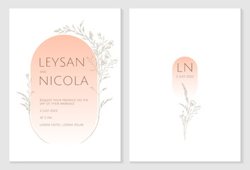 Wedding invitation template. Hand-drawn frame of wildflowers and blooming grass. - obrazy, fototapety, plakaty