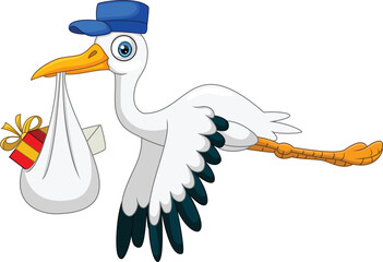 Cartoon stork carrying a gift