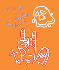 Obraz premium halloween neon ghost and tombstone